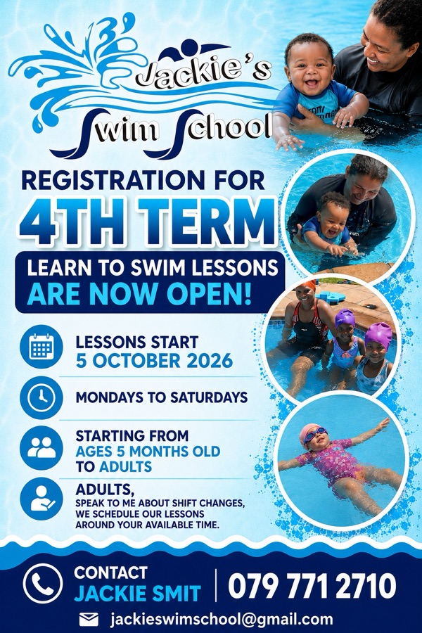 Jackie's Swim School 4th term registration flyer